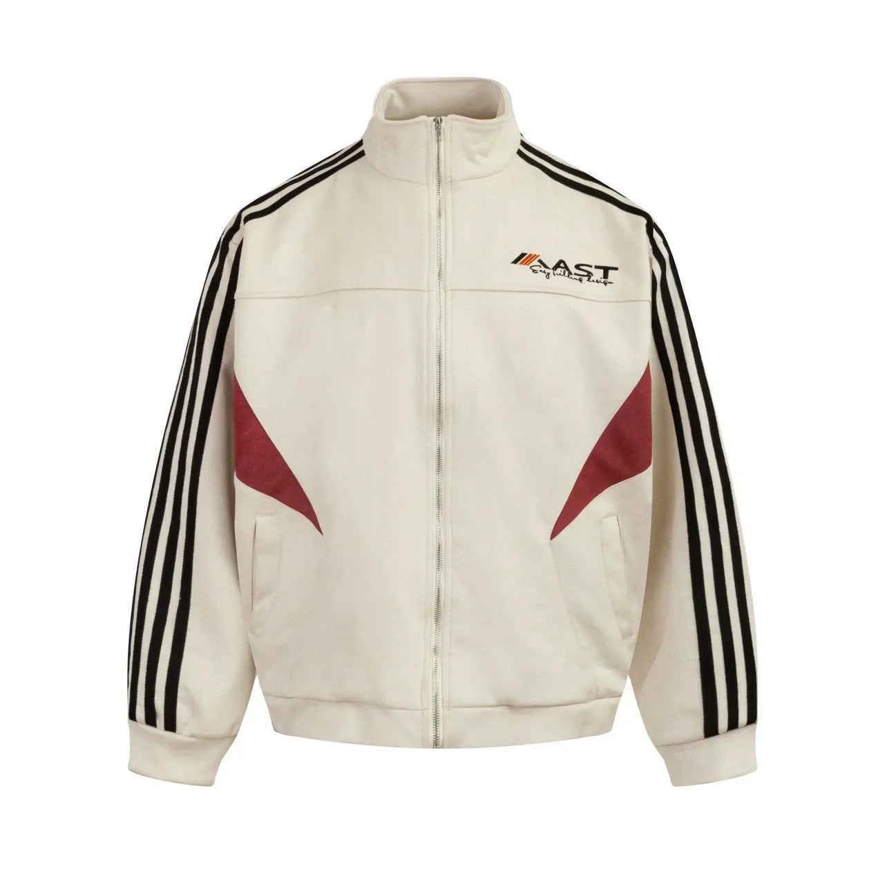 Striped Stand Neck Oversize Suede Truck Jacket