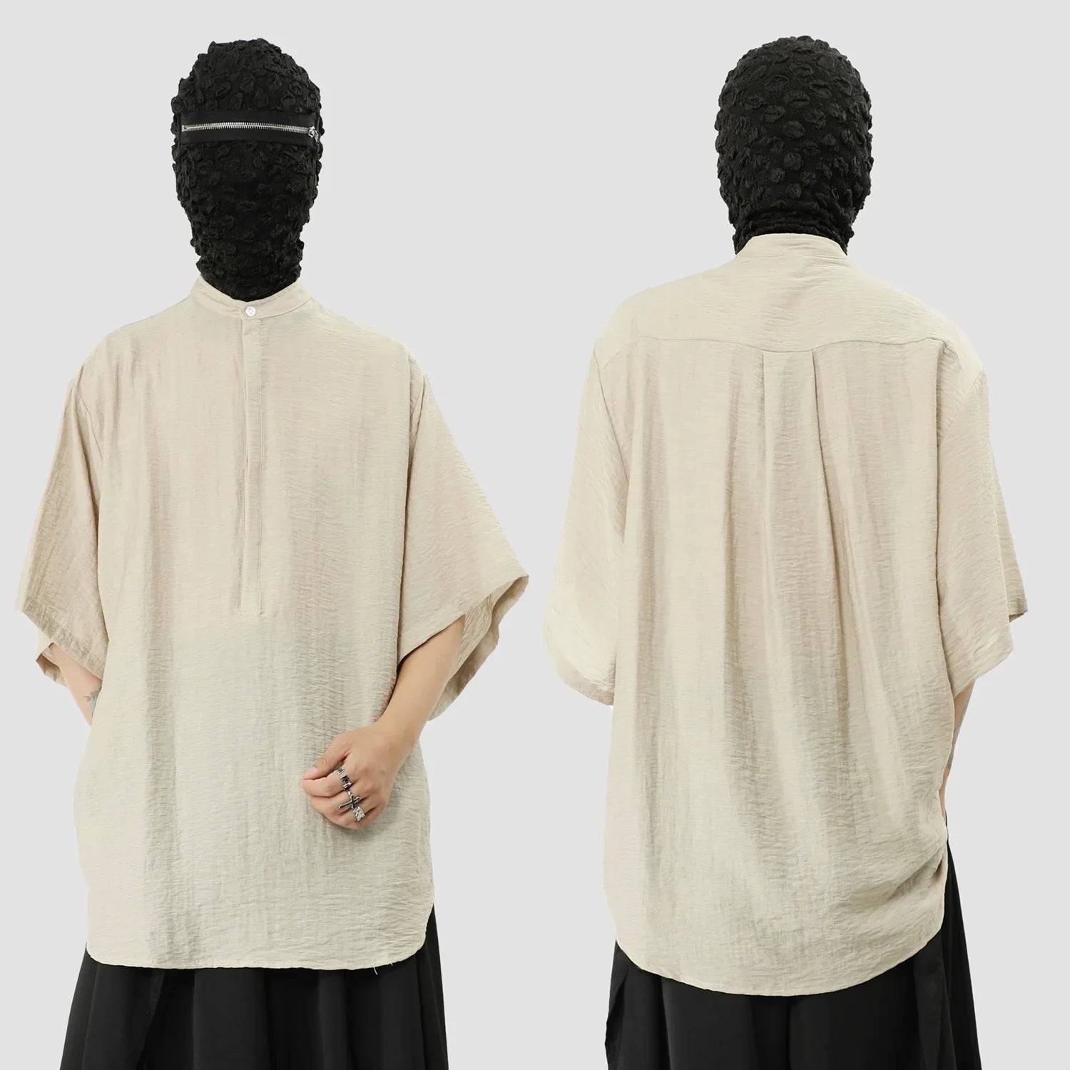 Standing-Collar Sleeve Short Sleeve Shirt
