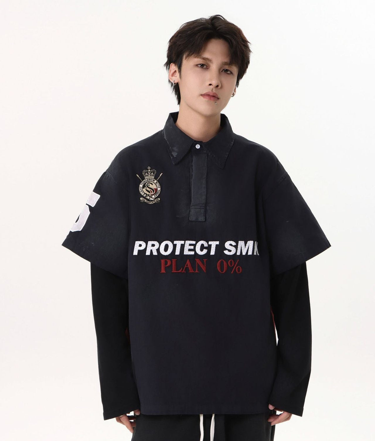 Dirty Washed Fake Layered Long Sleeve T-Shirt