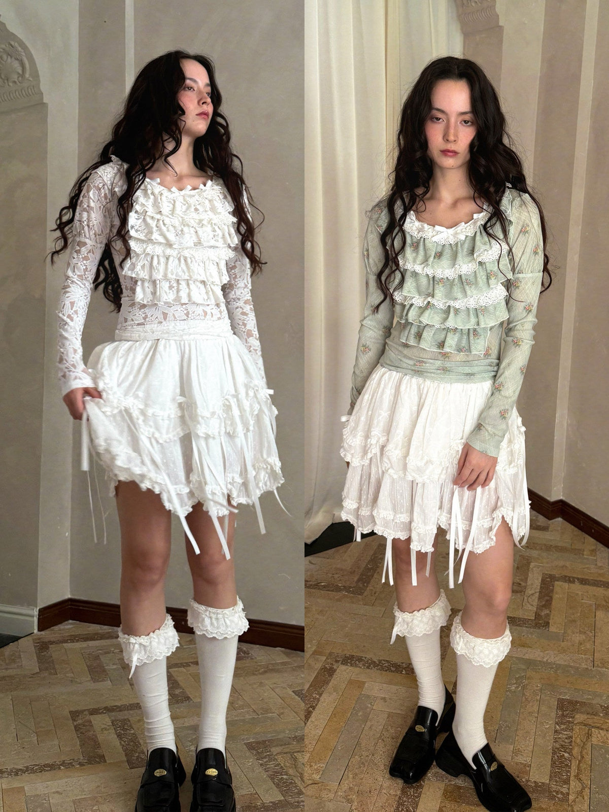 Bow Double-Layer Patchwork Half Skirt