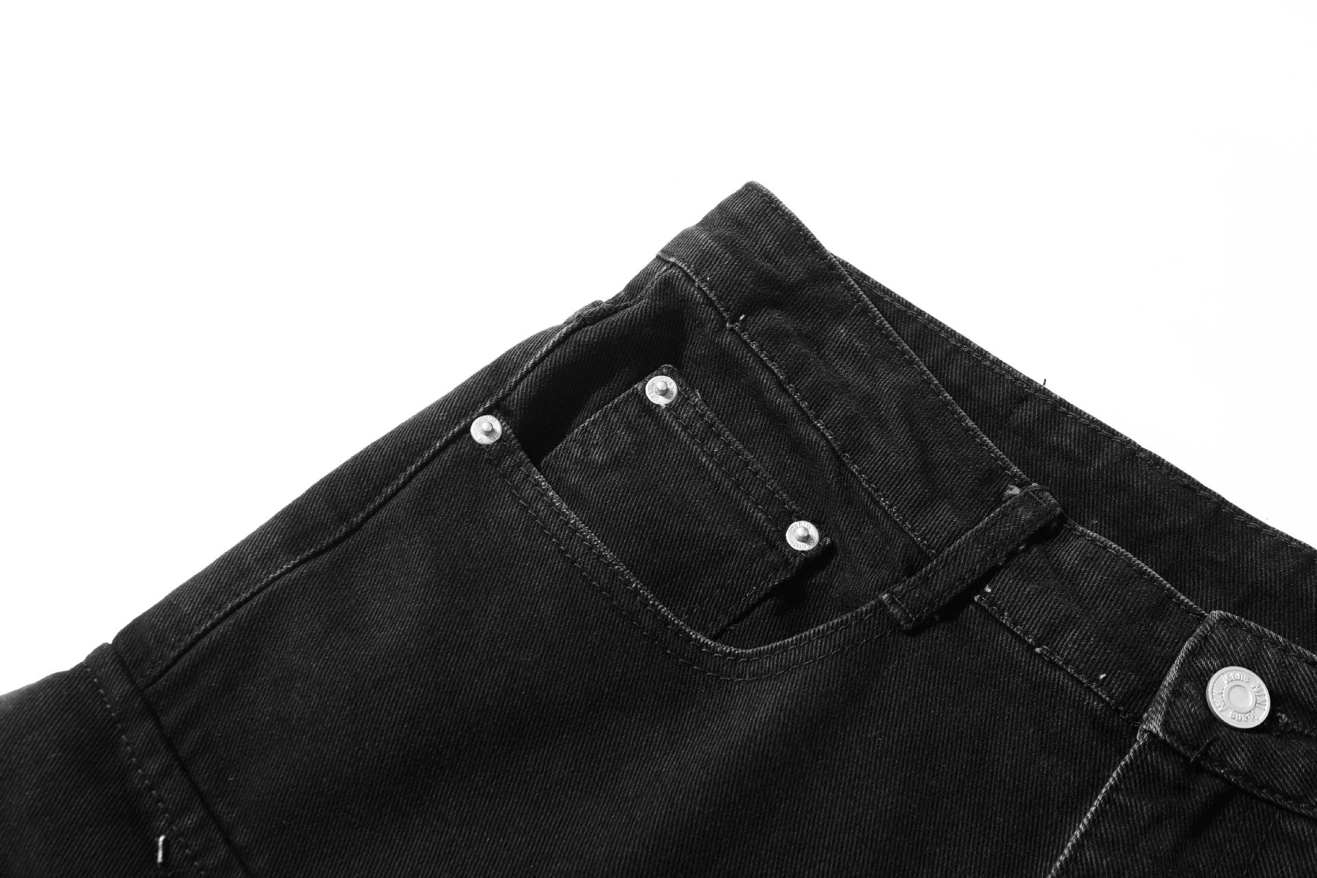 Washed Damage Multi-Pocket Straight Cargo Denim Jeans