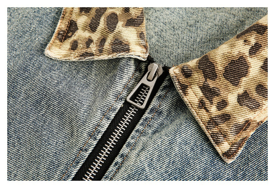 Chaqueta vaquera con cuello de leopardo