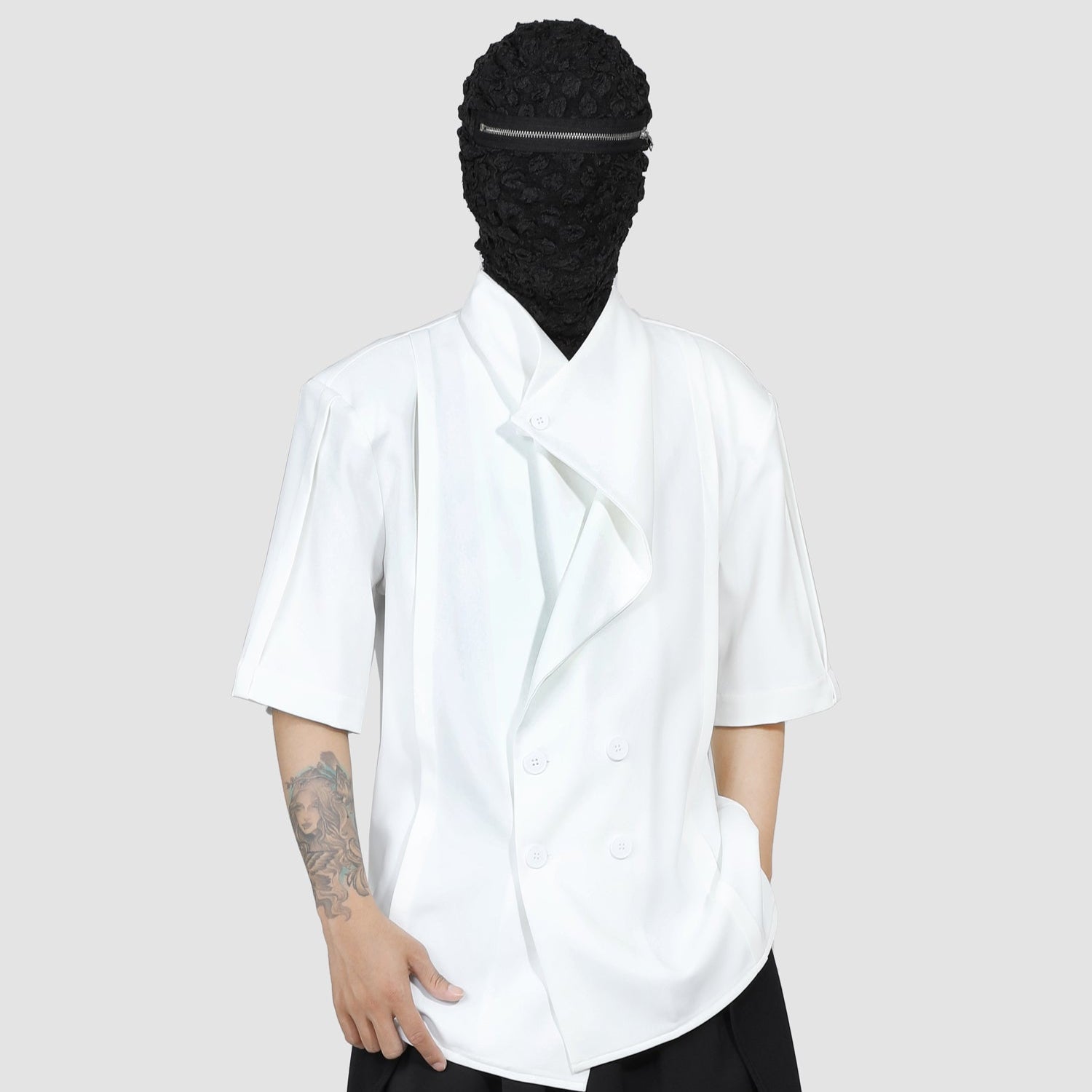 Asymmetrical Double-Breasted Short Sleeve Shirt