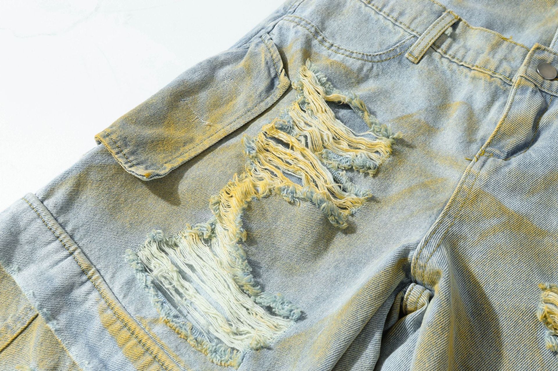 Washed Damage Denim Jort