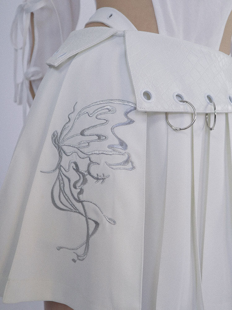 Butterfly Embroidery Pleats Short Skirt