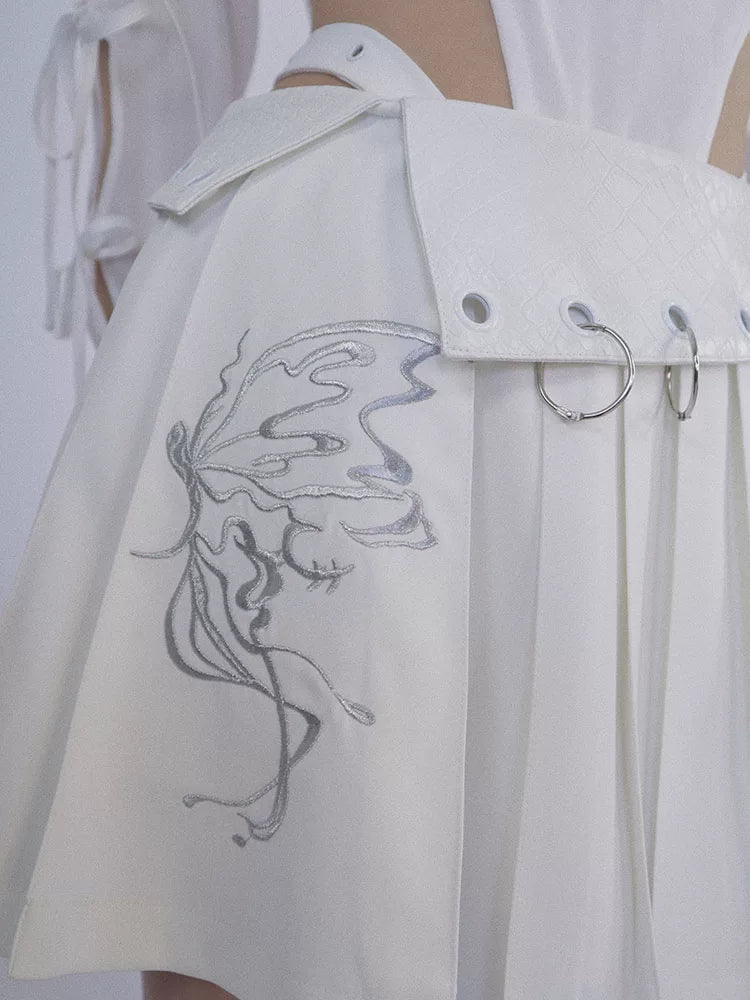 Butterfly Embroidery Pleats Short Skirt