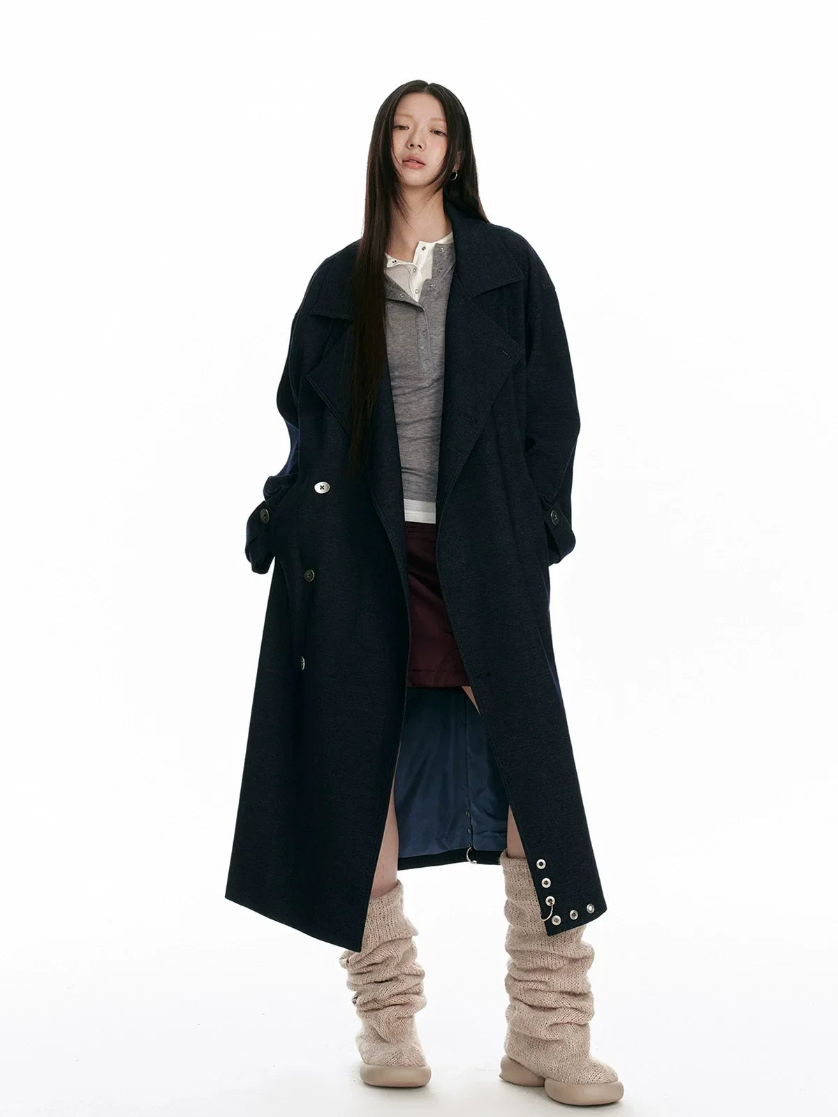 Double-Breasted Large Lapel Long Coat