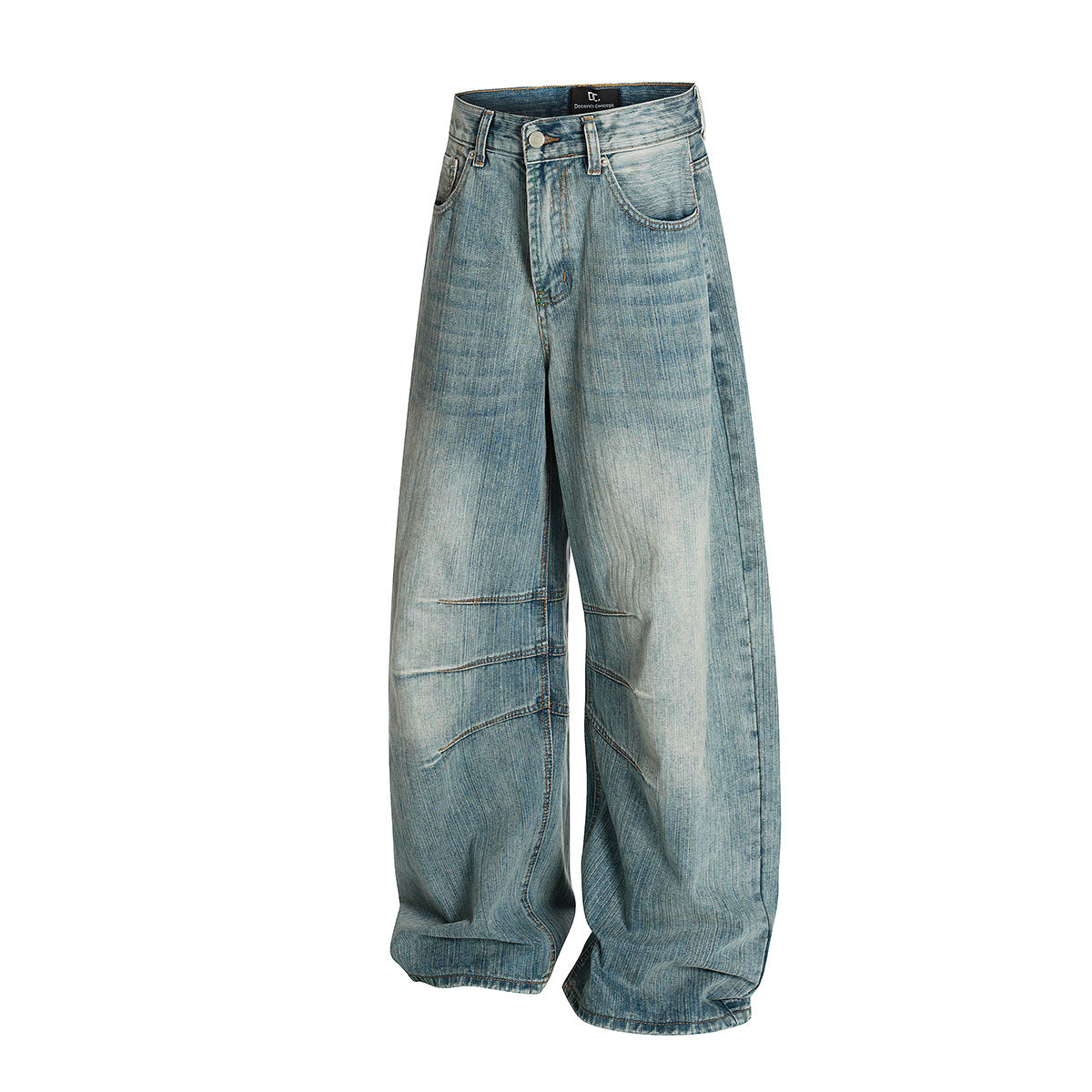 Washed Pleats Curved Denim Jeans
