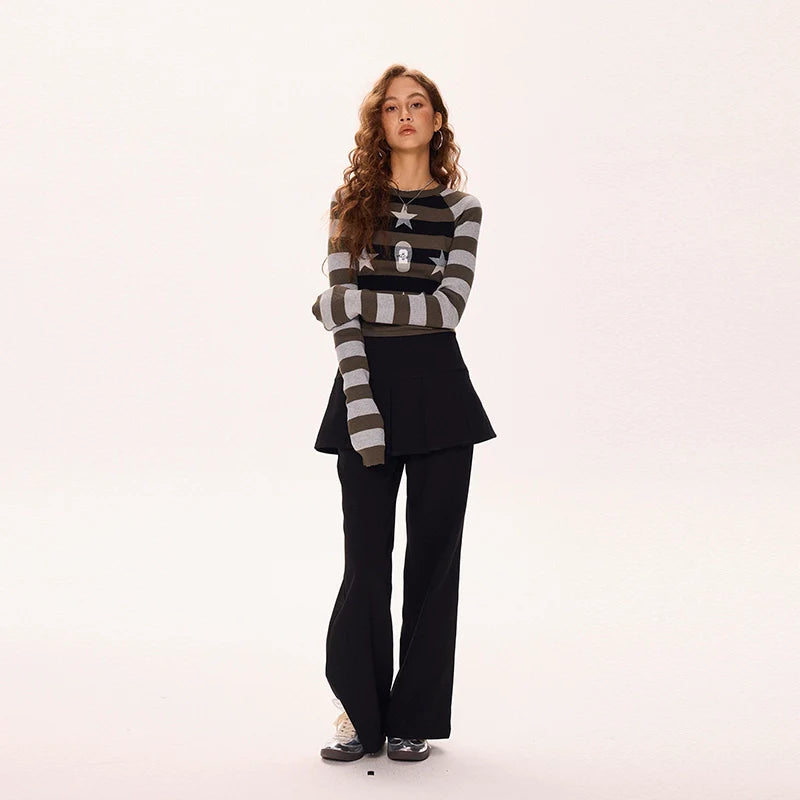 Cropped Striped Knit Sweater