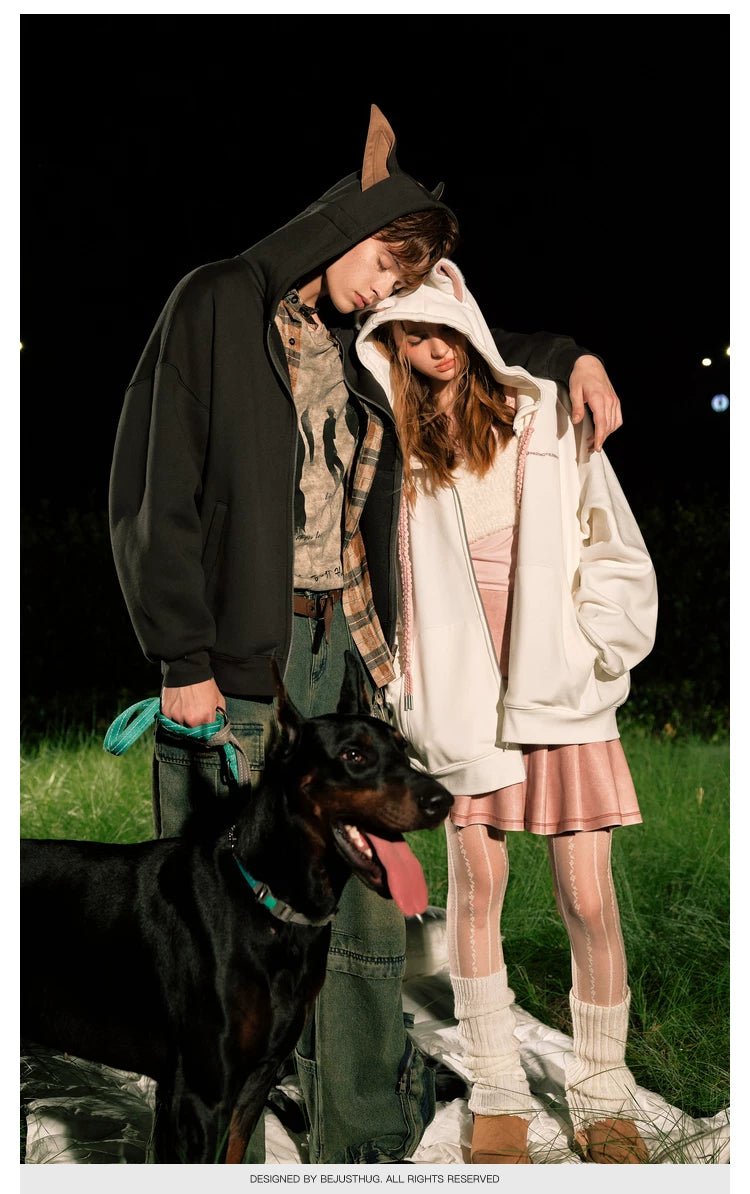 Ear Fleece Oversize Zipper Hoodie