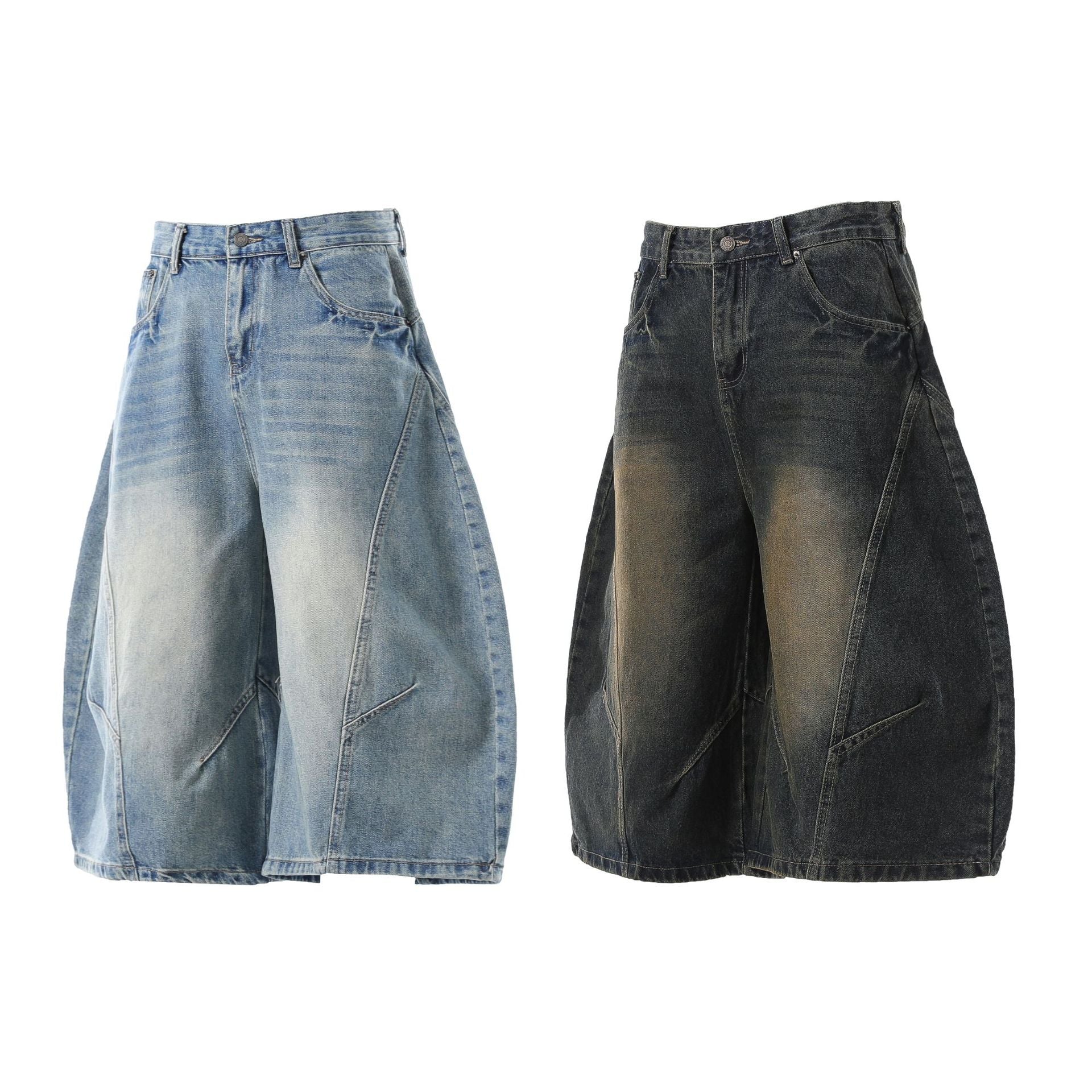 Washed Whisker Curved Cropped Denim Jeans