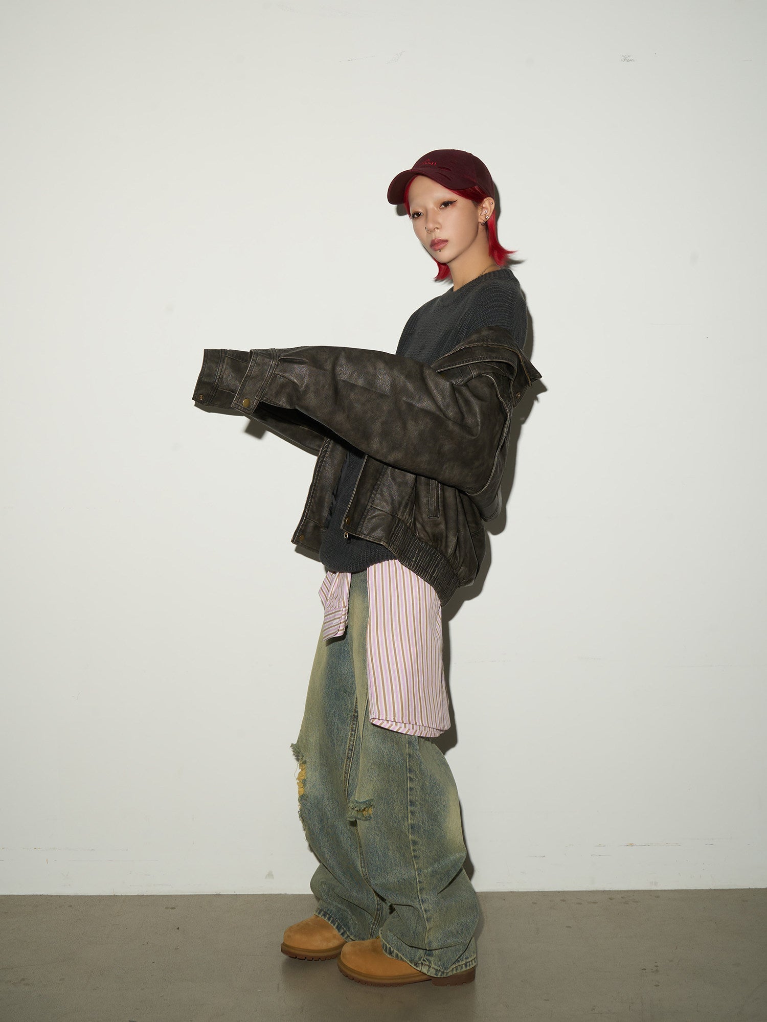 PU Leather Stand Collar Oversize Jacket