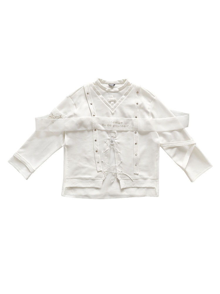 Star Design Sheer Embroidery Pullover Sweatshirt