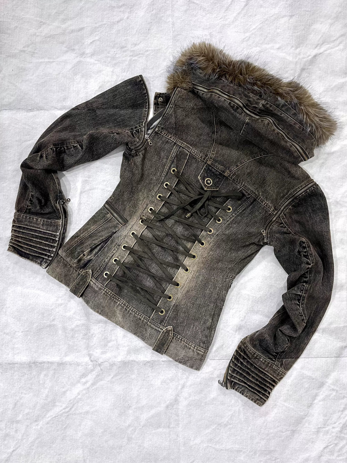 Padded Detachable Washed Denim Jacket