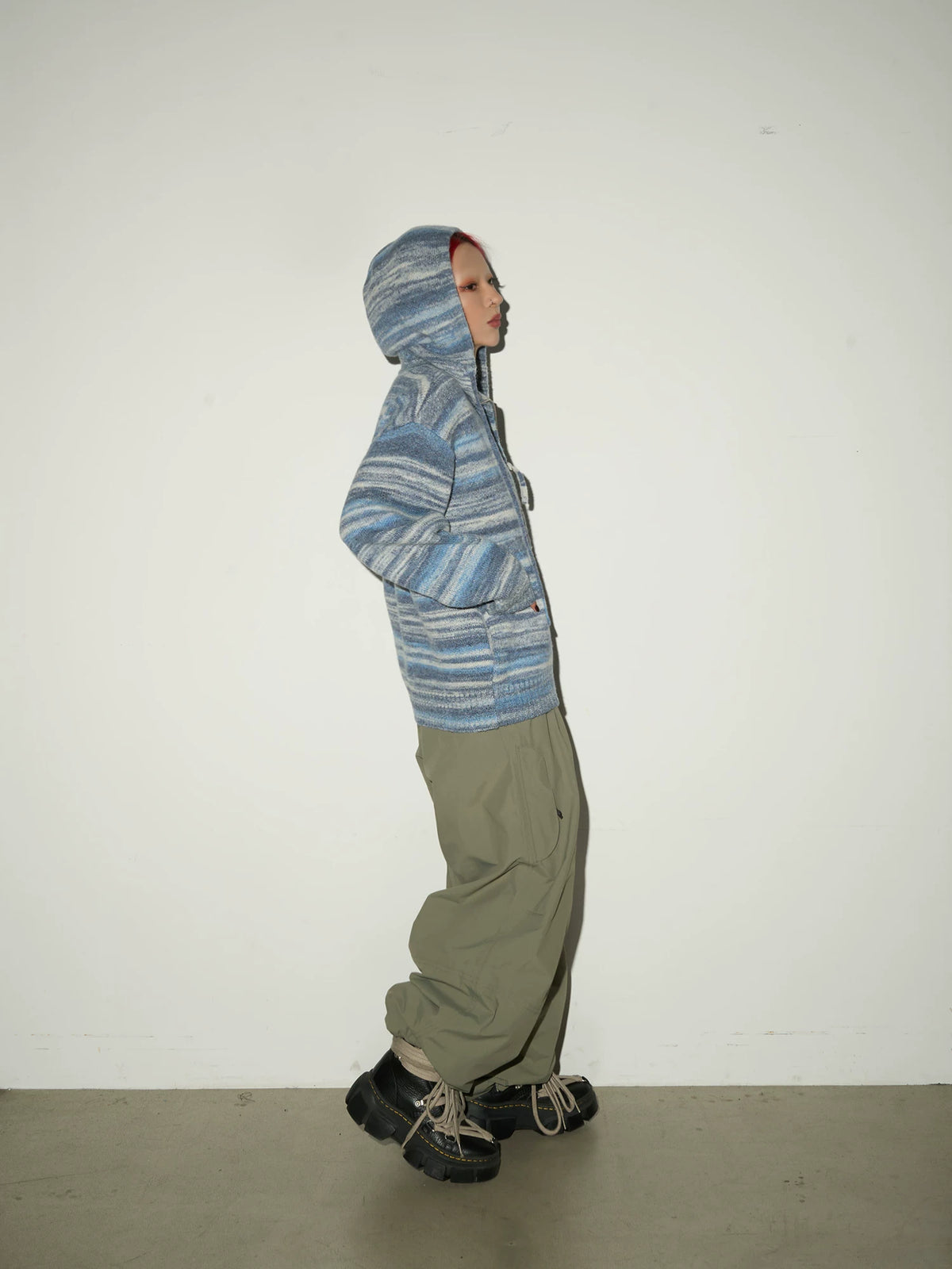 Stripe Hooded Zipper Knit Cardigan