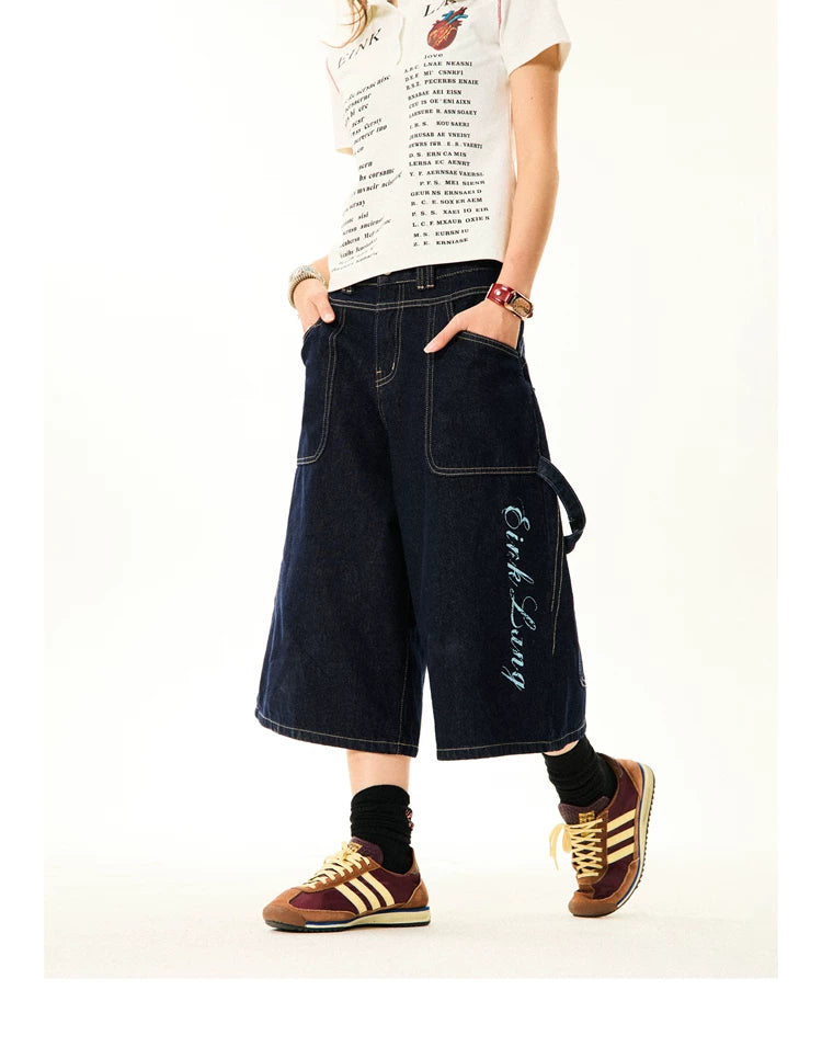 Wide-Leg Denim Shorts