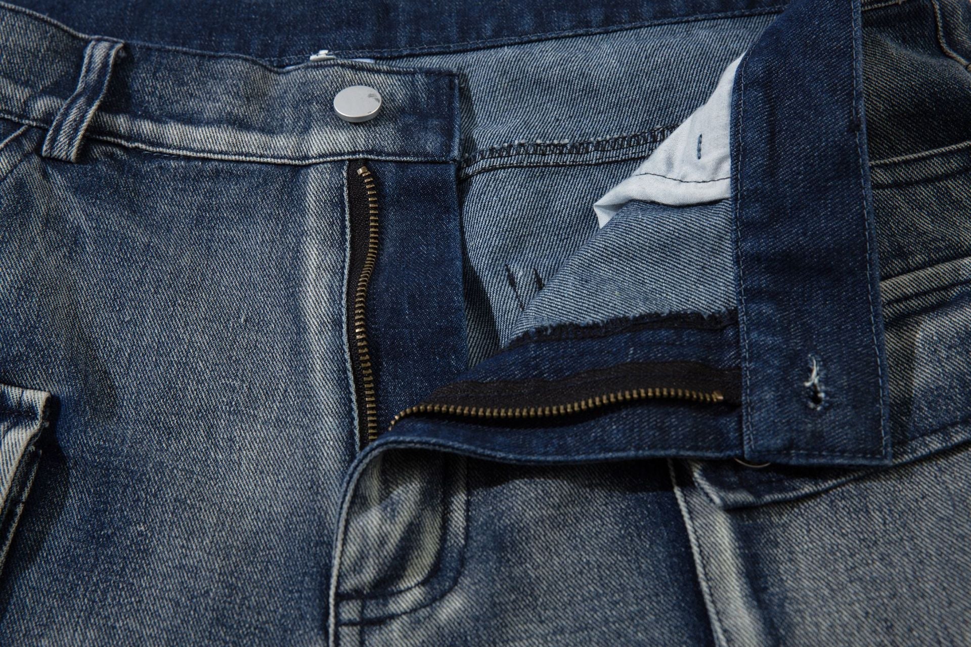 Cargo Pocket Embroidery Wide Leg Denim Jeans
