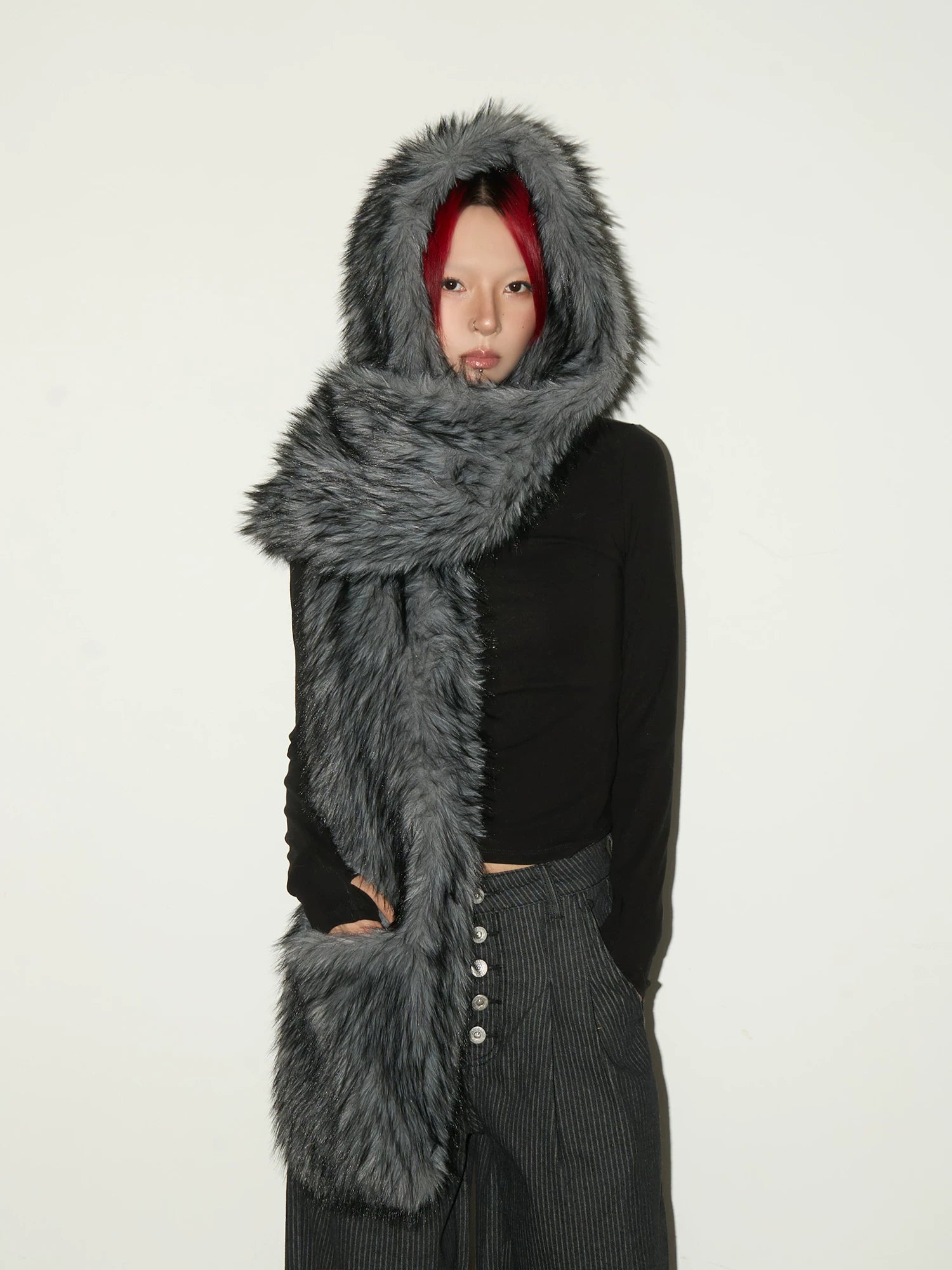 Fake Fur Pocket Design Scarf
