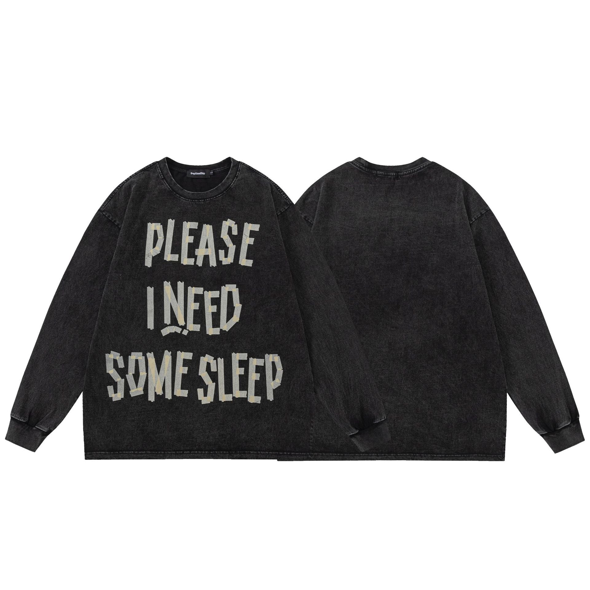 Washed Letter Print Oversize Long Sleeve T-Shirt