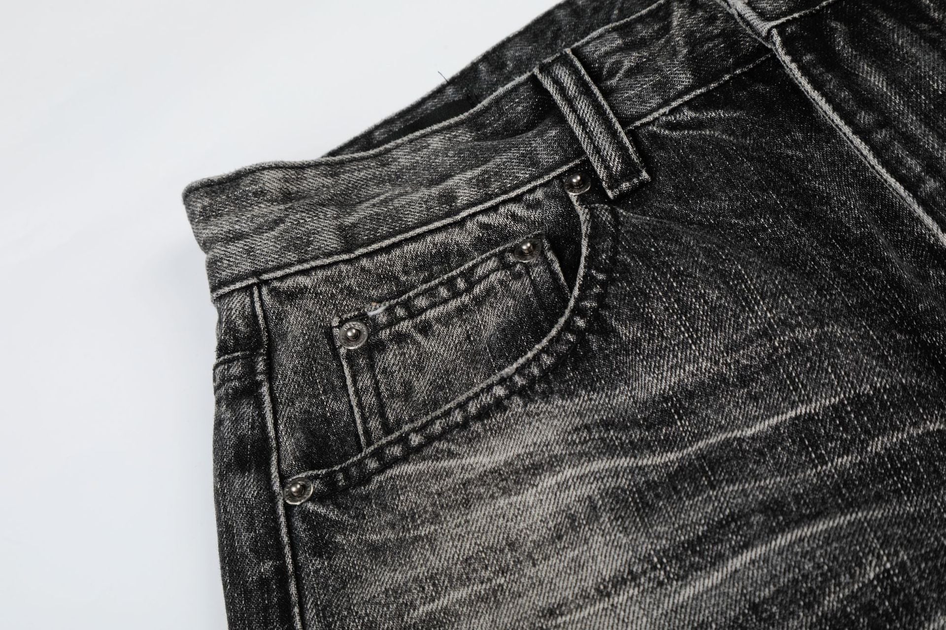 Washed Whisker Wide Leg Denim Jeans