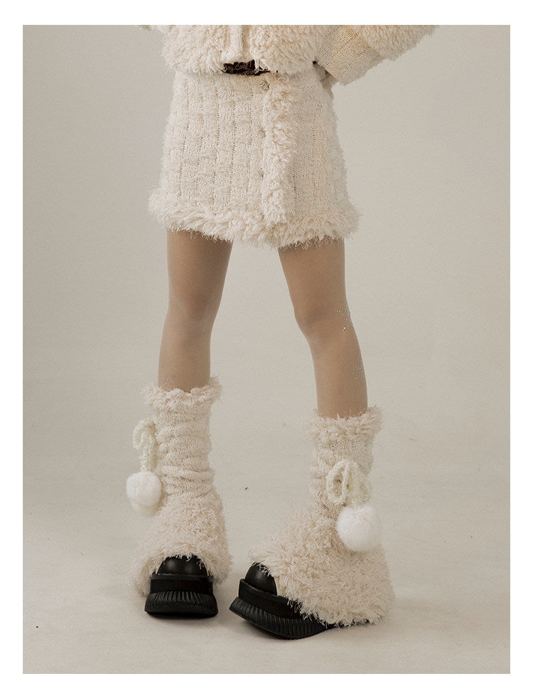 Fleece Lining Soft Fuzzy Knit Cardigan & Half Skirt Setup