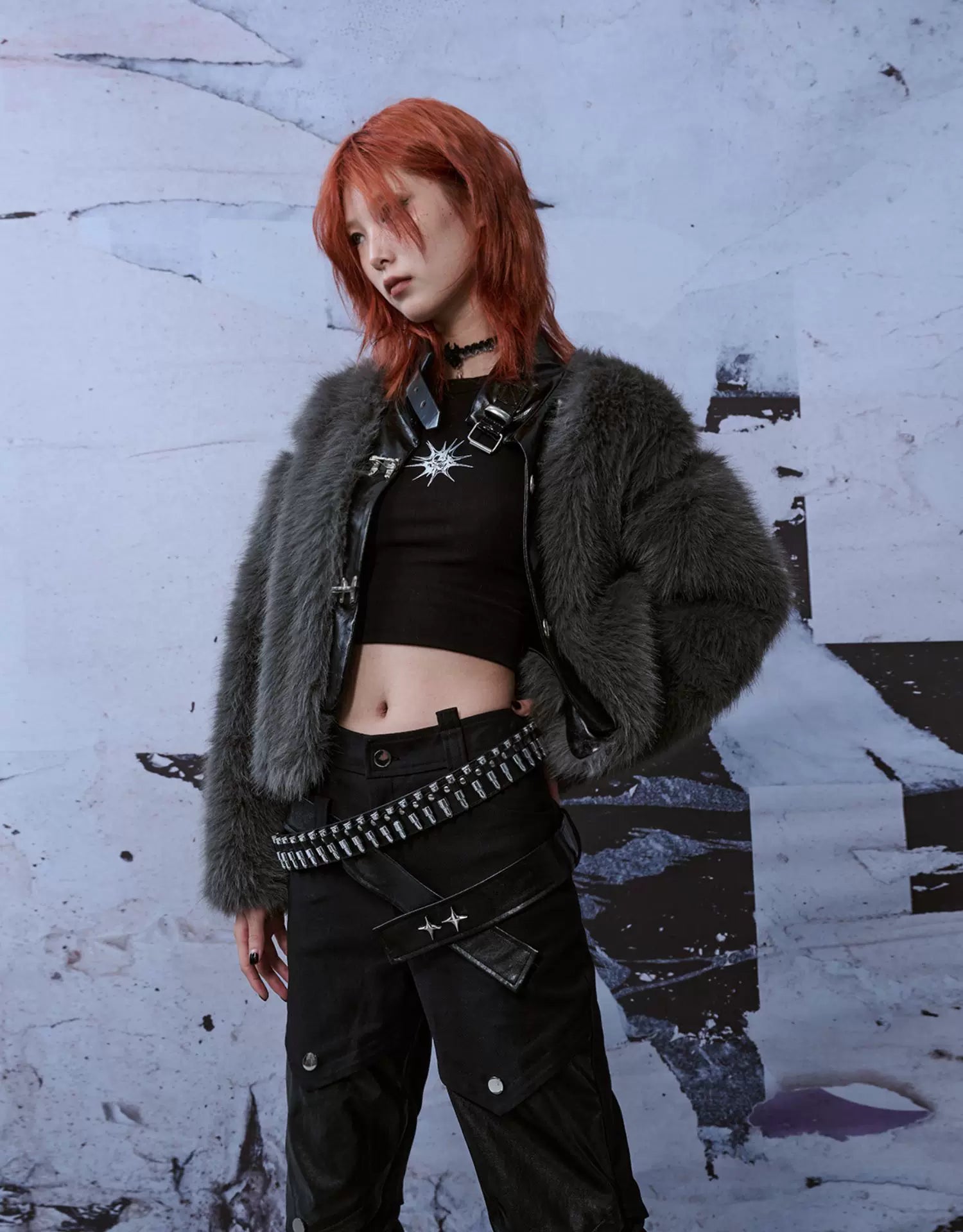 Patchwork Fuzzy Short Fur Jacket