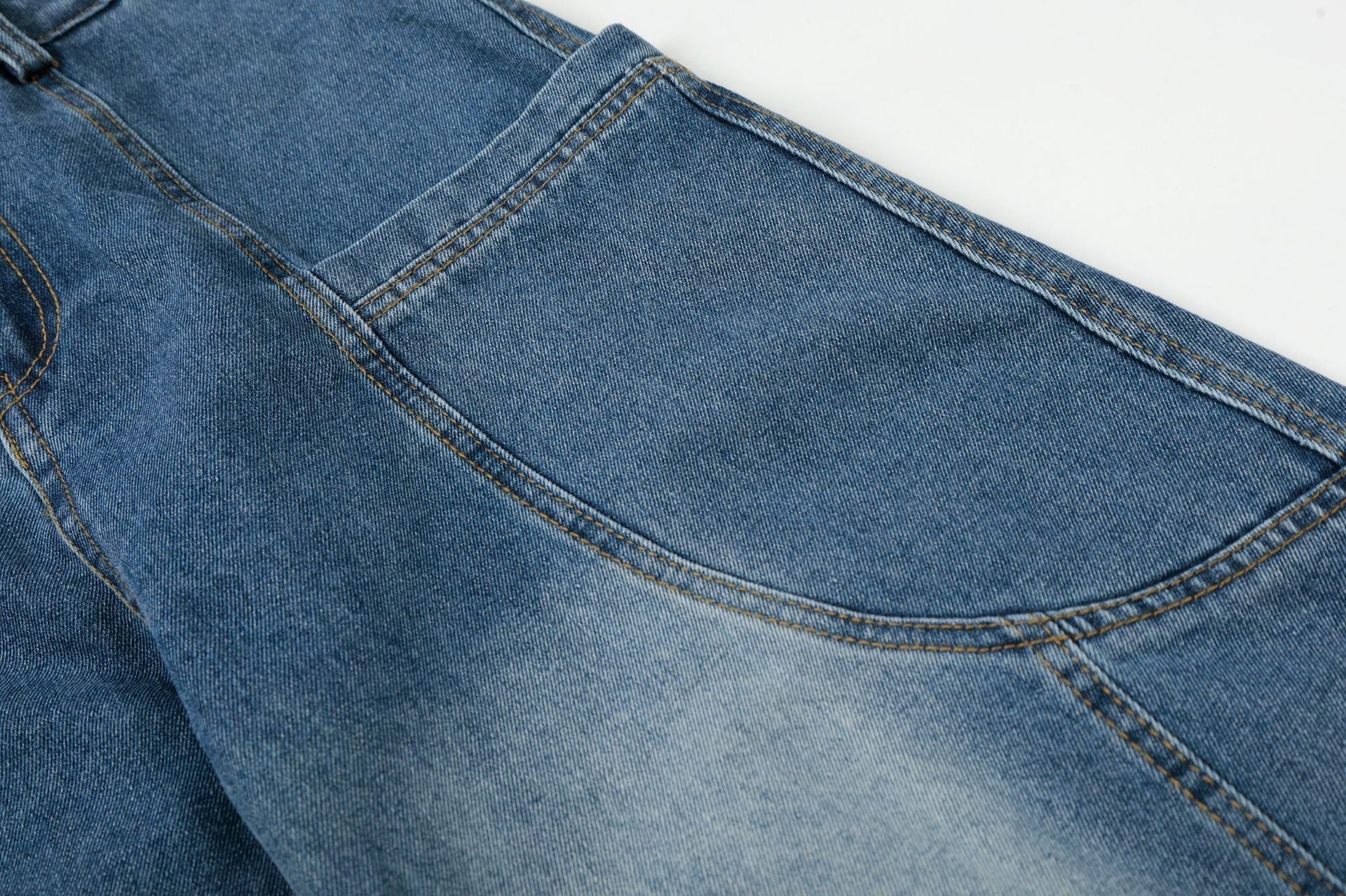 Curved Wide Leg Patchwork Denim Jeans