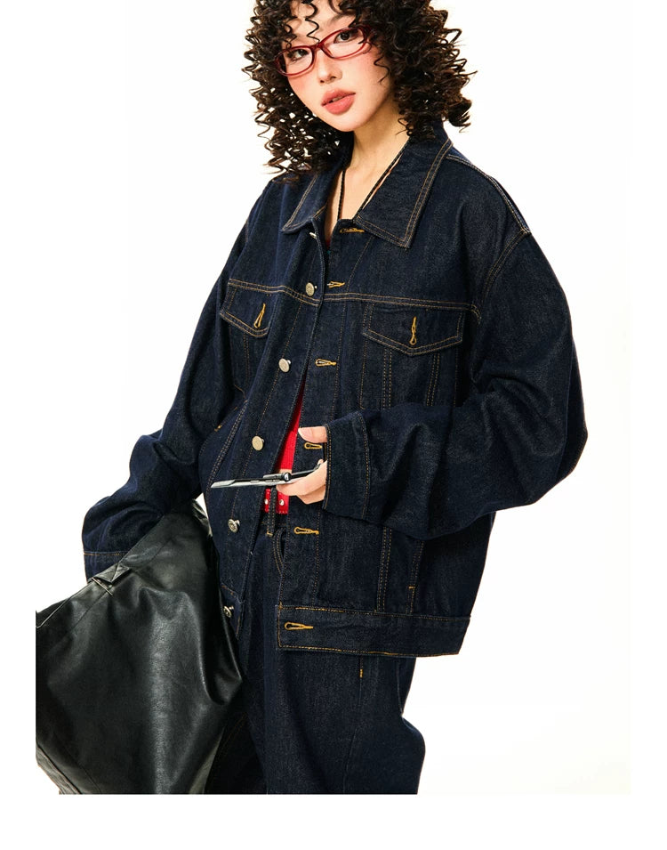 Button Oversize Denim Jacket & Wide Leg Denim Jeans Setup