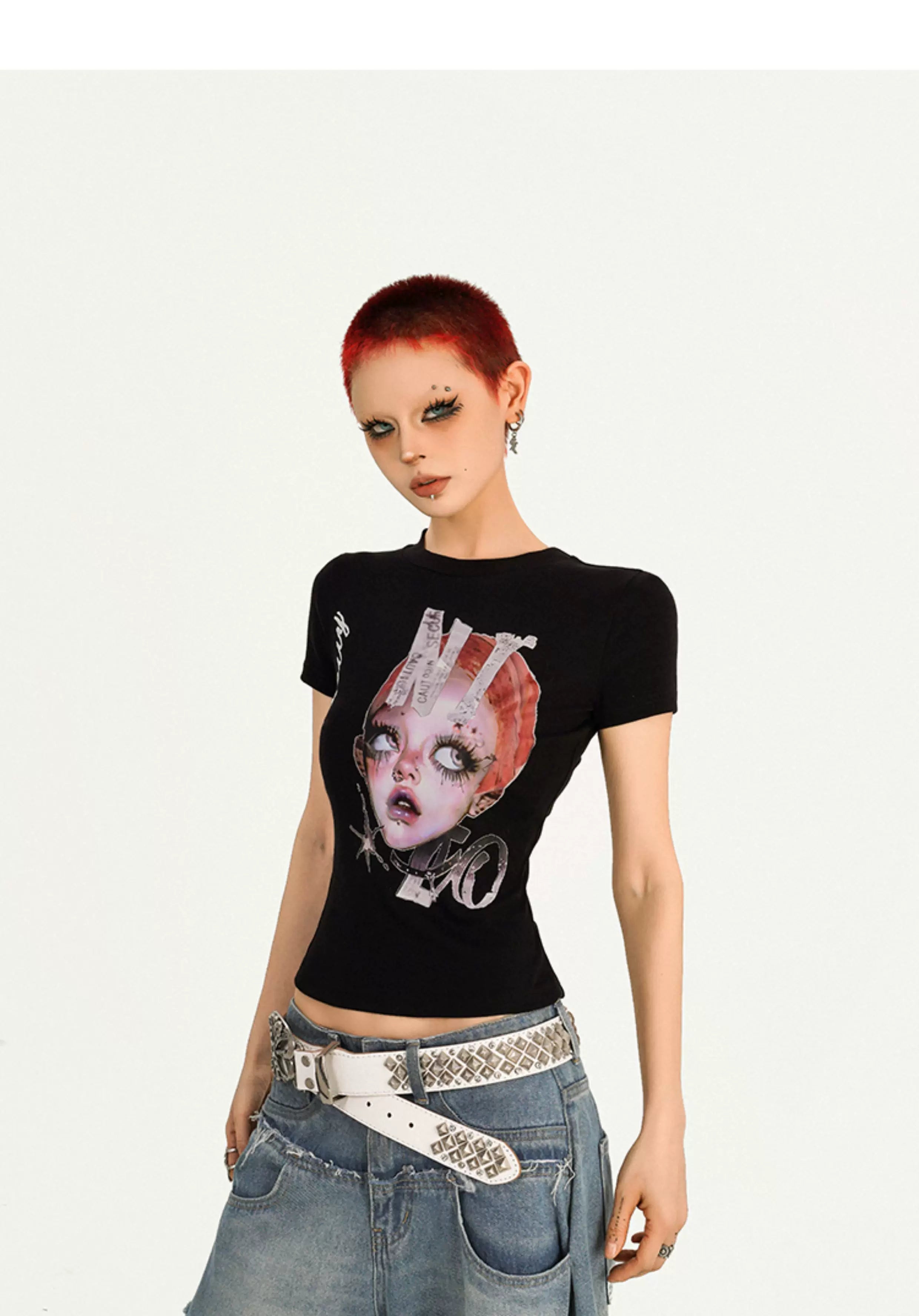 Portrait Print Fitted Short Sleeve T-Shirt