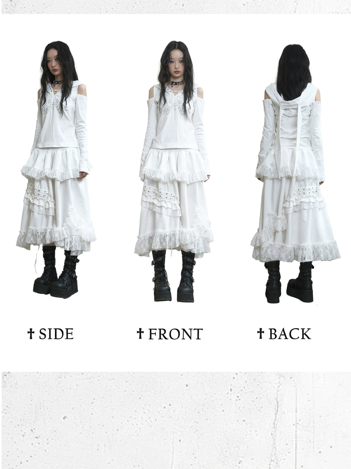 Suede Lace Asymmetrical Tie-Up Layered Long Skirt