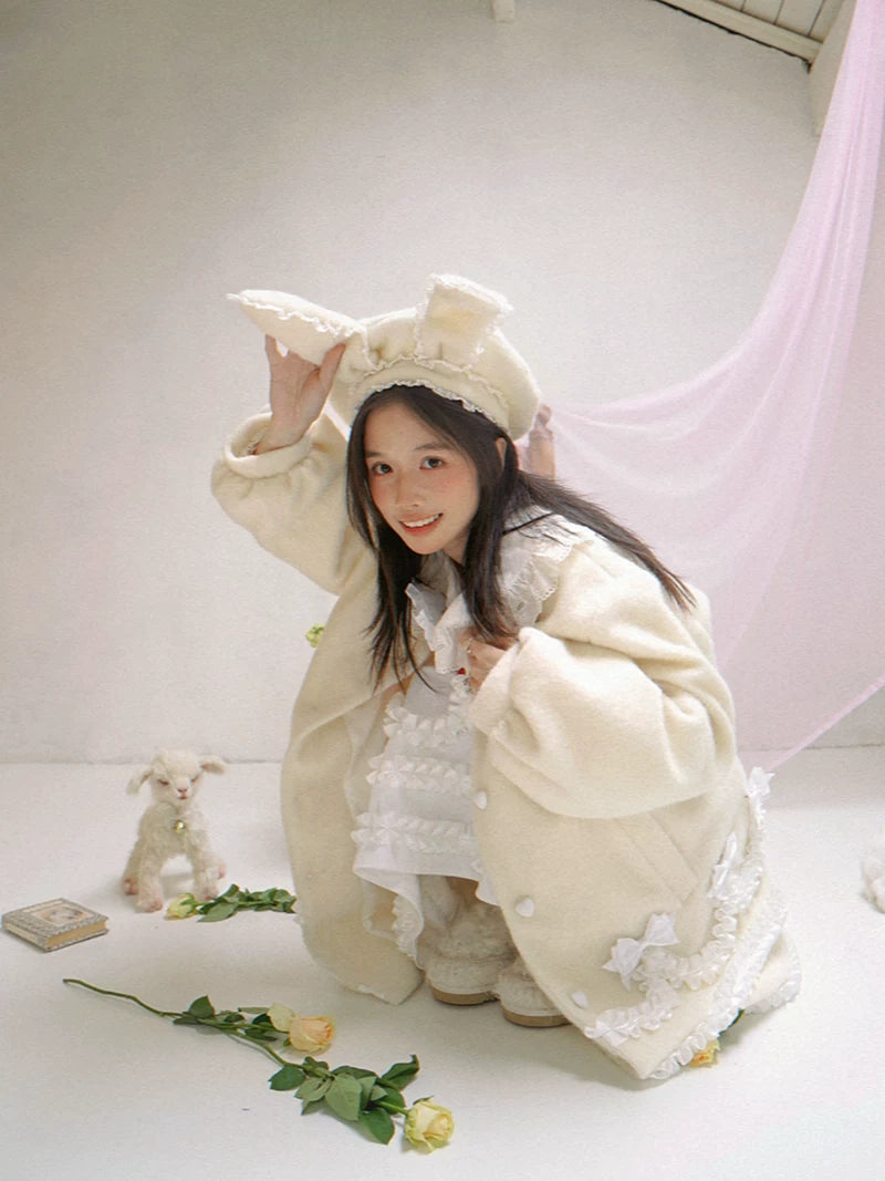Lace Bow Puff Sleeve Coat