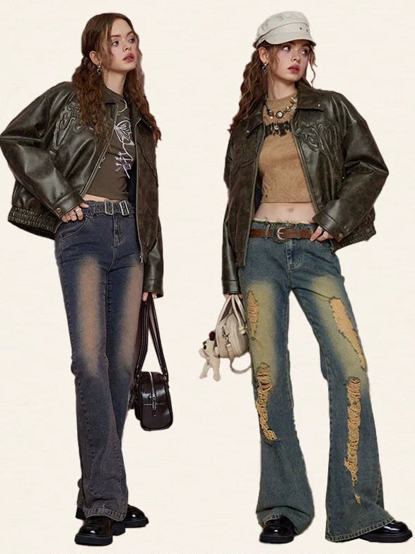 Patch Embroidery Quilted PU Leather Jacket