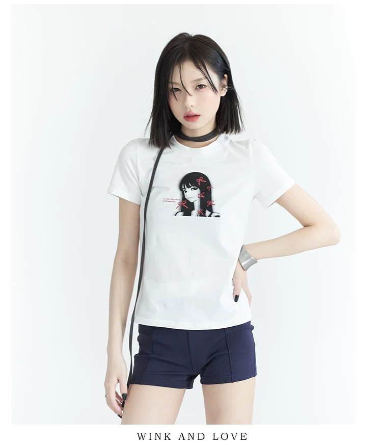 Girl Print Slim Fit Sleeve T-Shirt