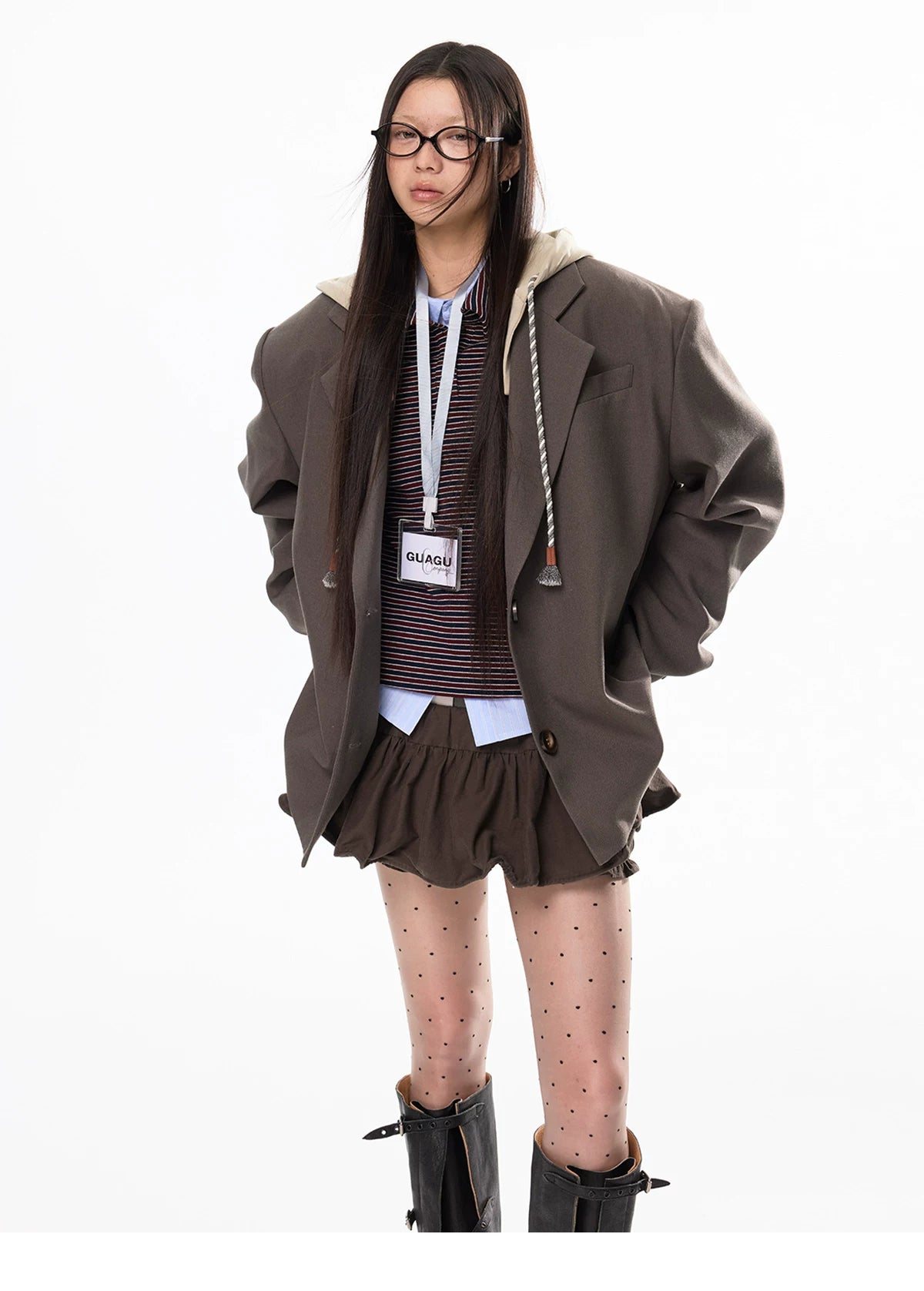 Oversize Detachable-Hood Tailored Jacket
