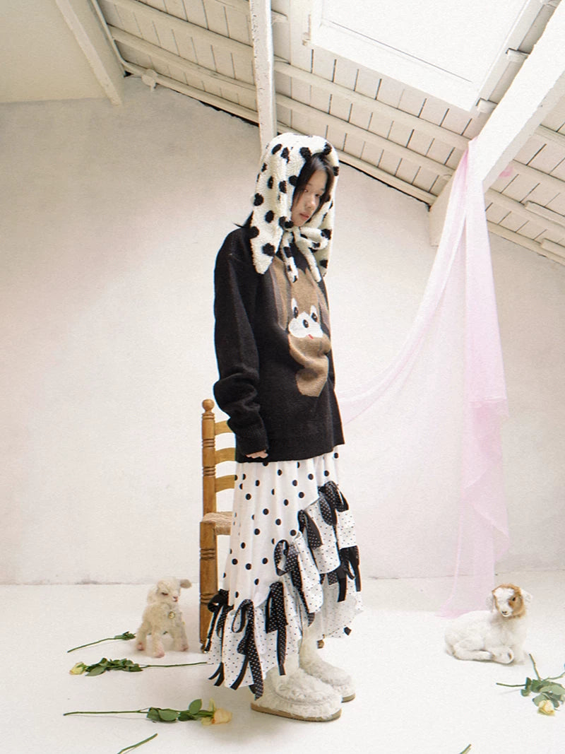 Dog Graphic Design Oversize Knit Sweater