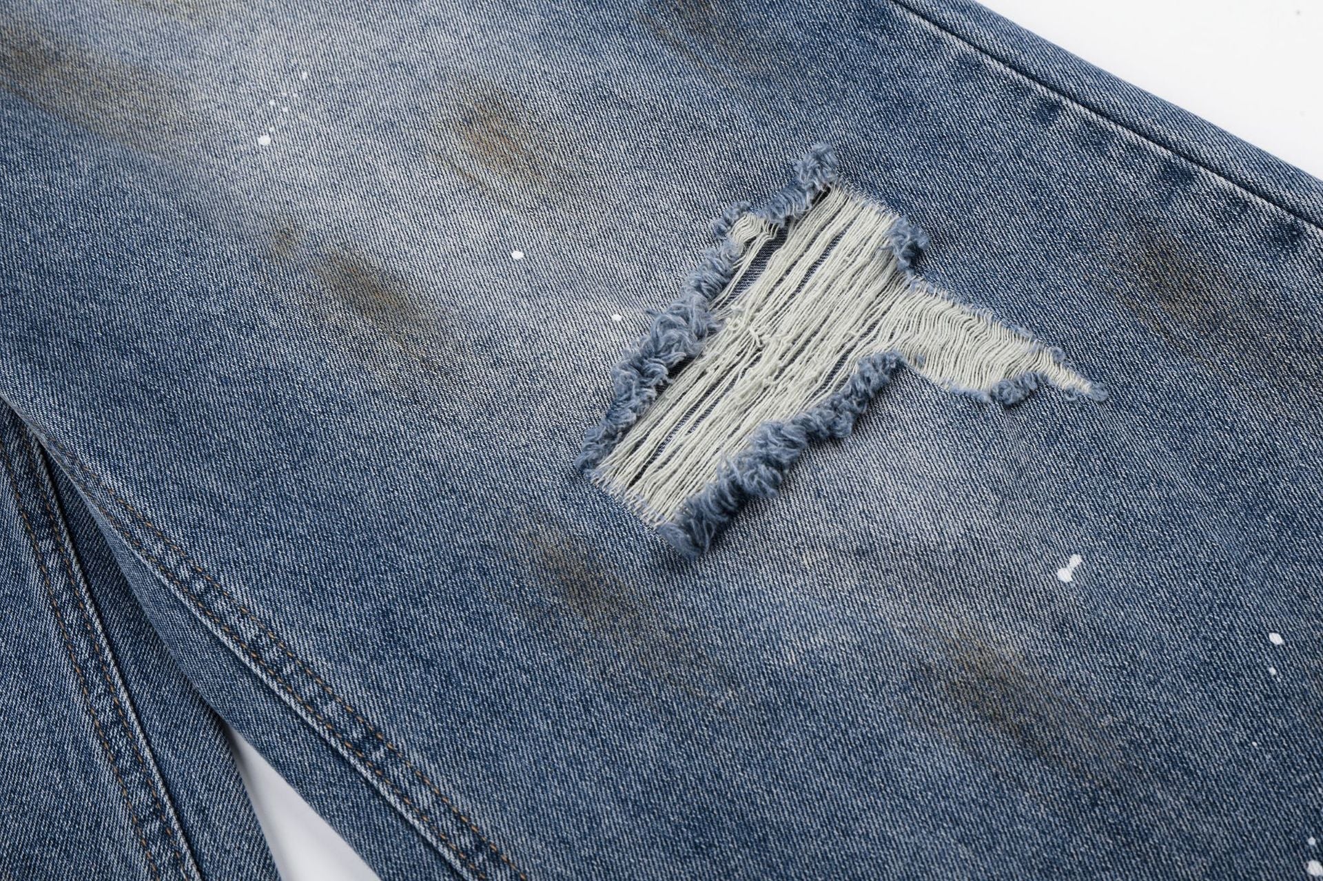 Washed Paint Damage Wide Leg Denim Jeans