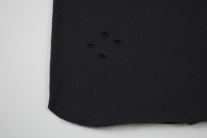 Cross Rhinestone Washed Damage Sleeveless T-Shirt