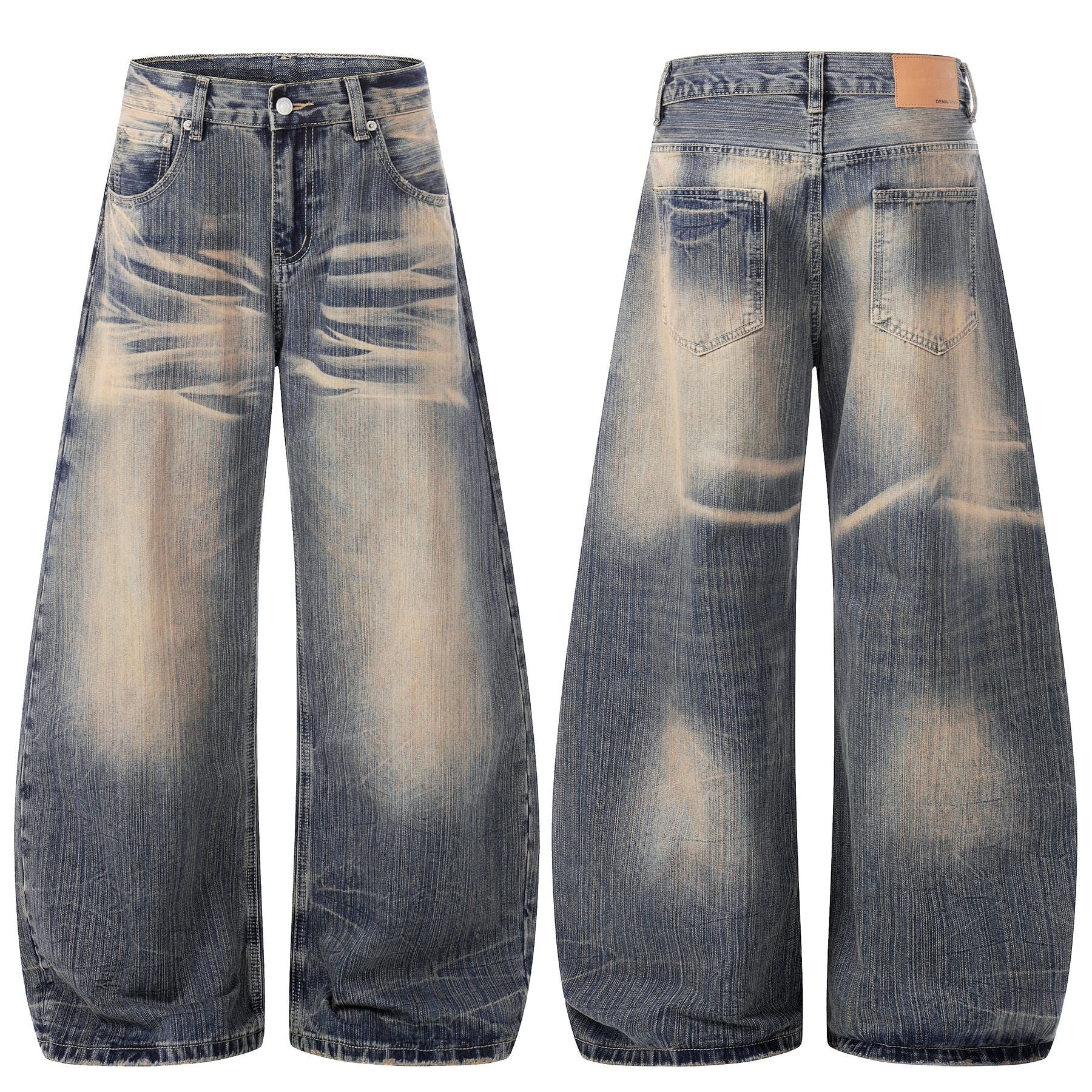 Washed Whisker Wide Leg Denim Jeans