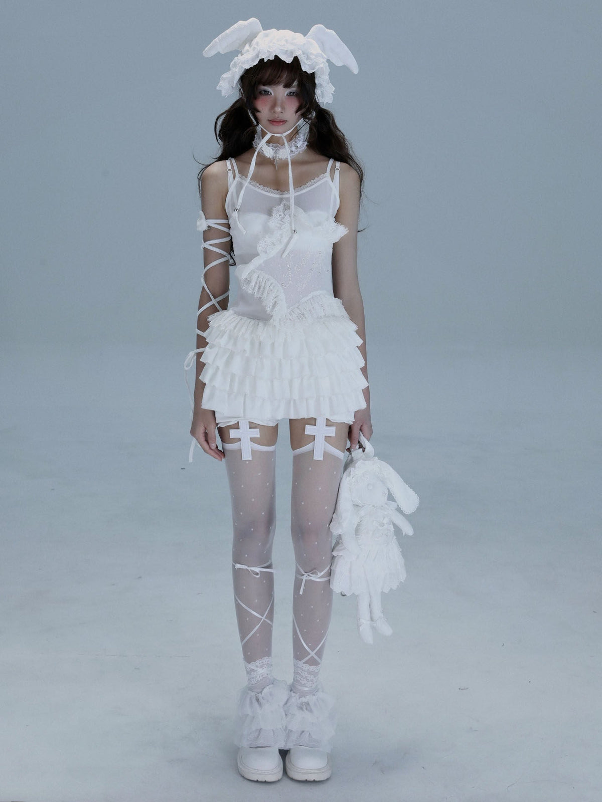 Lace Spaghetti Strap Tiered Ruffle Oversize Short Dress & Underwear Set