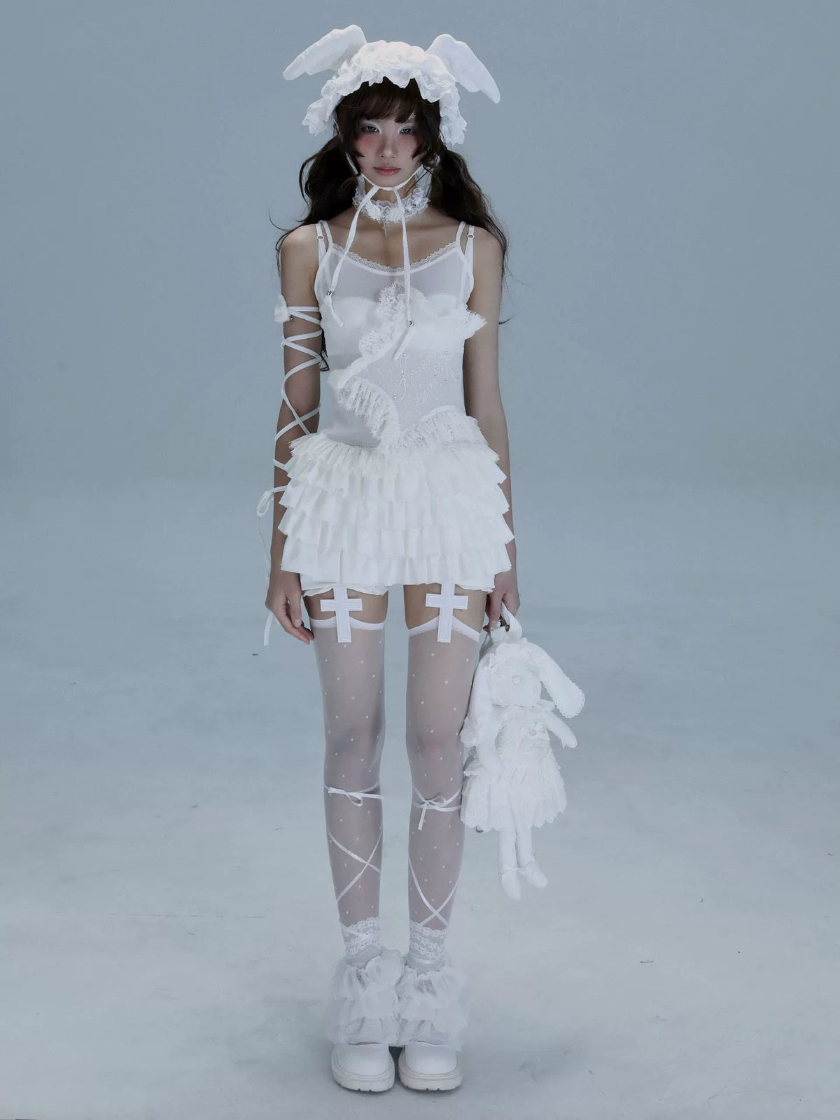 Lace Spaghetti Strap Tiered Ruffle Oversize Short Dress & Underwear Set