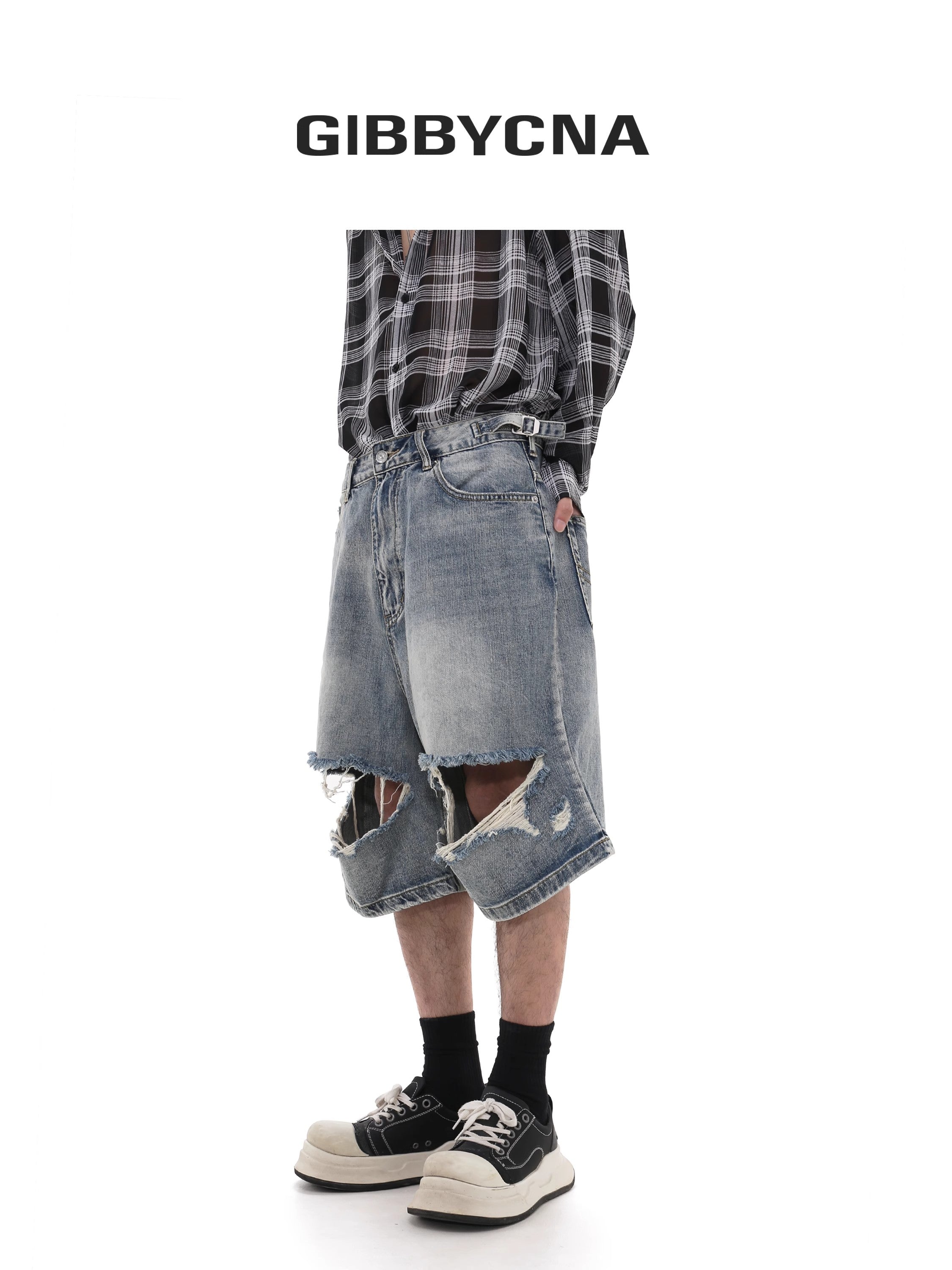 Damage Wide Leg Short Denim Jeans