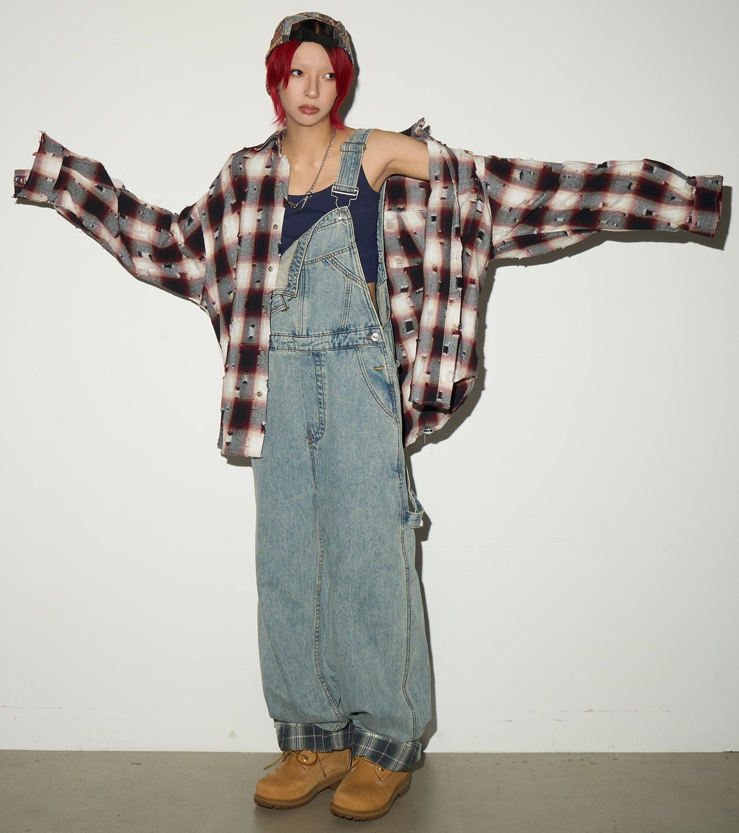 Washed Wide Leg Denim Overalls