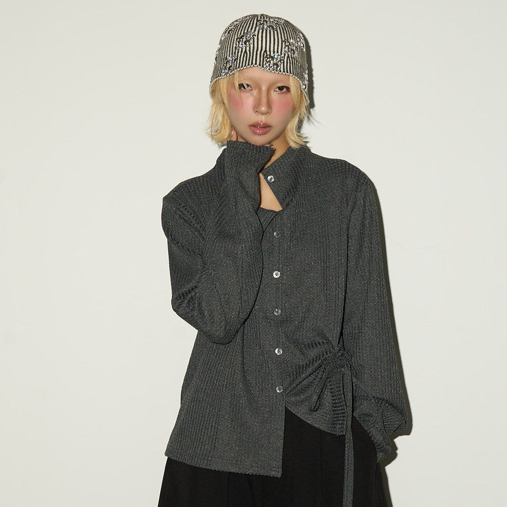 Asymmetrical Ribbed Knit Long Sleeve Shirt