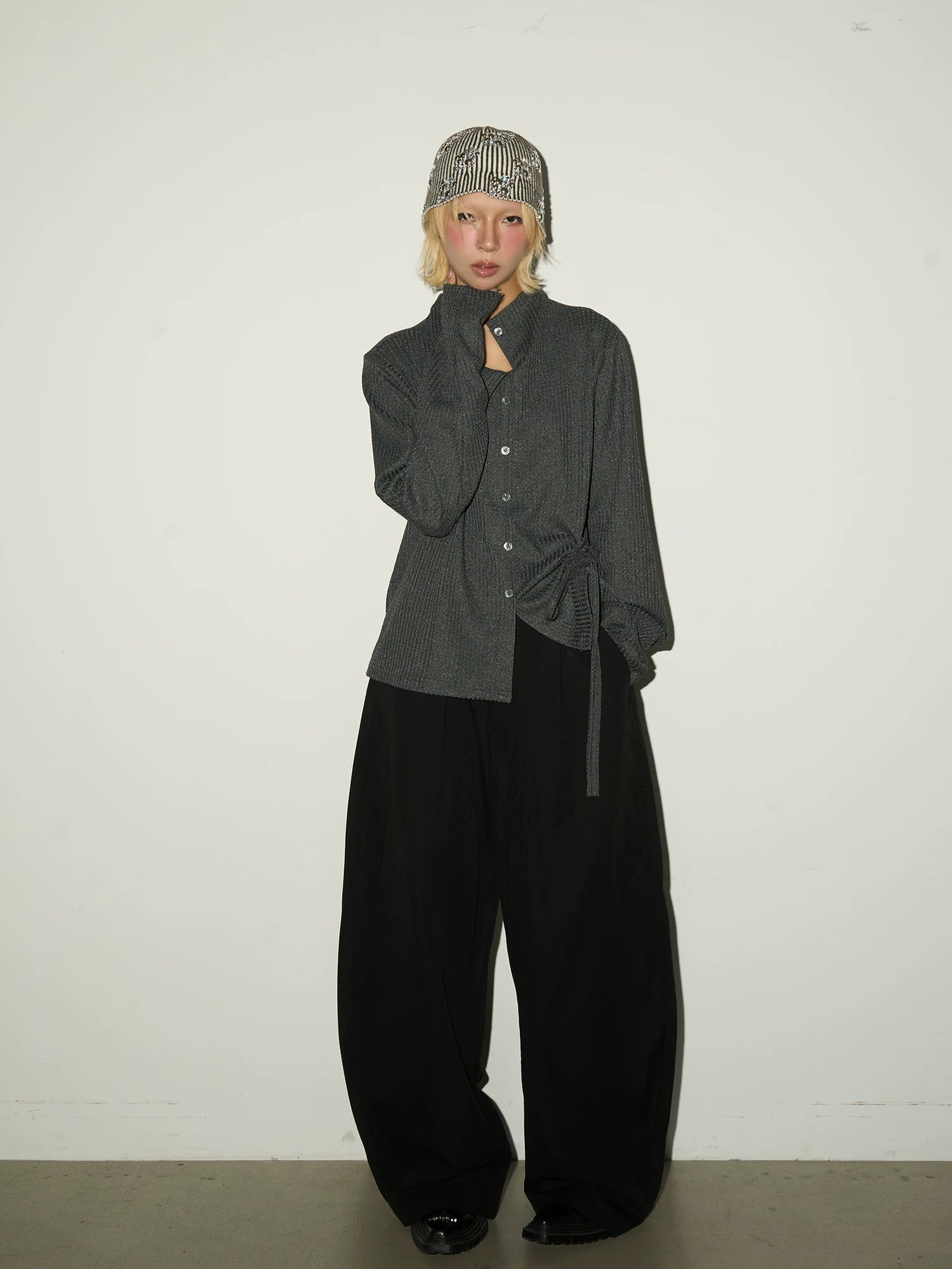 Asymmetrical Ribbed Knit Long Sleeve Shirt