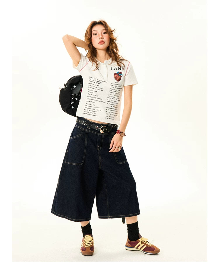 Wide-Leg Denim Shorts