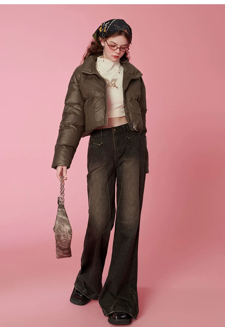 High-Neck Short White Duck Down Jacket