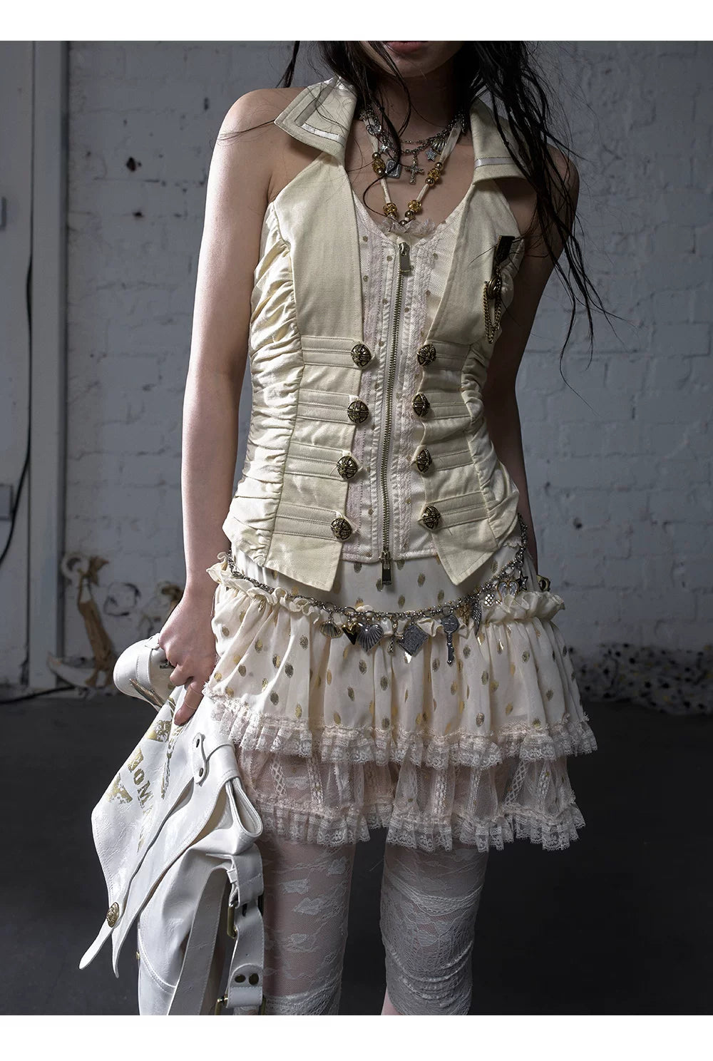 V-Neck Fake Layered Waist-Fit Tank Top