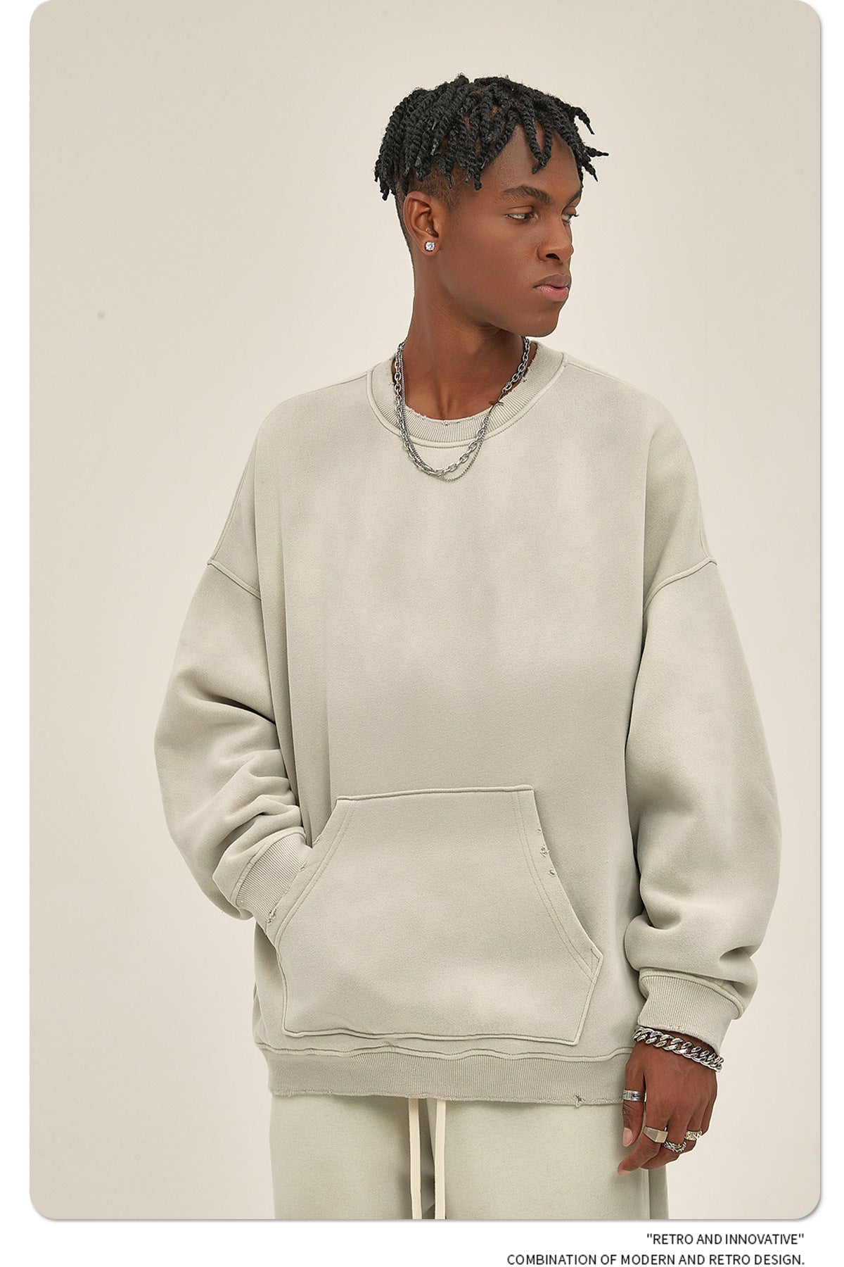 Fleece Lining Spray-dye Damage Oversize Sweatshirt