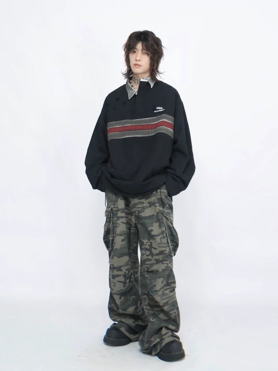 Irregular Long Sleeve Polo Sweatshirt