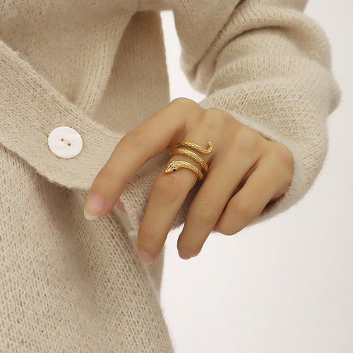 Titanium Rounded Snake Ring - 6 / Gold